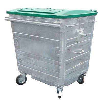 Žiarovo zinkovaný kontajner CLB 1100 l, ploché plastové veko