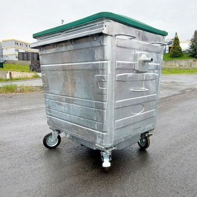 Žiarovo zinkovaný kontajner CLB 1100 l, ploché plastové veko