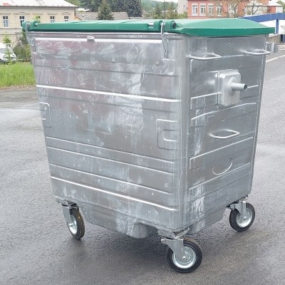 Žiarovo zinkovaný kontajner CLB 1100 l, ploché plastové veko