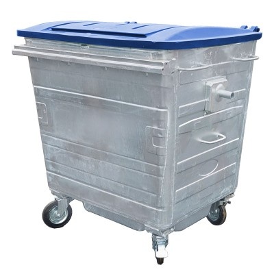 Žiarovo zinkovaný kontajner CLB 1100 l, ploché plastové veko