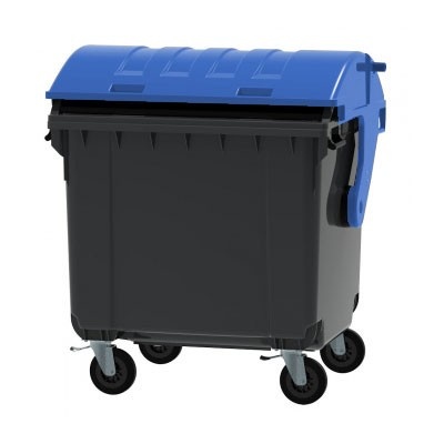 Plastový kontajner 1100 l na triedený odpad - čierna nádoba, modré veko