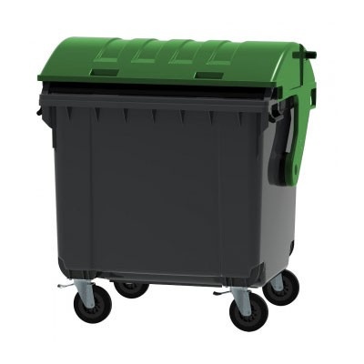 Plastový kontajner 1100 l na triedený odpad - čierna nádoba, zelené veko