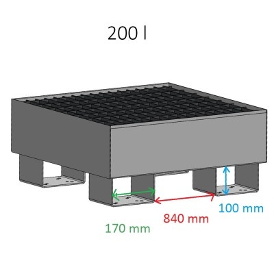 Oceľová záchytná vaňa pod štyri 200 l sudy