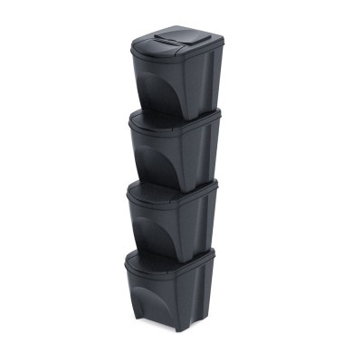 Sada 4 odpadkových košov SORTIBOX, čierna