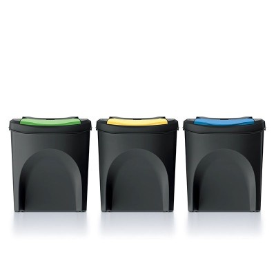 Sada 3 odpadkových košov SORTIBOX, čierna