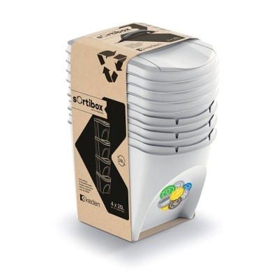 Sada 4 odpadkových košov SORTIBOX, popolavo šedá
