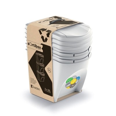 Sada 3 odpadkových košov SORTIBOX, popolavo šedá