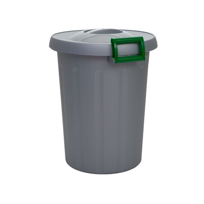 Odpadkový kôš na triedený odpad OKEY 25 l - šedá nádoba, zelené madlá